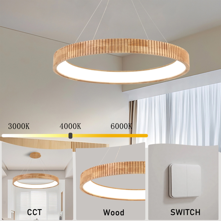 Brilagi - LED żyrandol na lince FALCON WOOD MODERN LED/60W/230V 3000/4000/6000K śr. 80 cm drewno