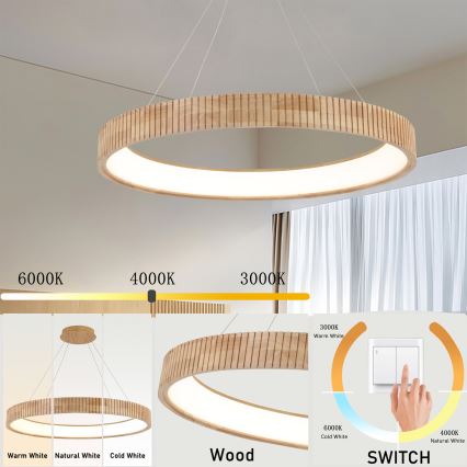 Brilagi - LED żyrandol na lince FALCON WOOD MODERN LED/60W/230V 3000/4000/6000K śr. 80 cm drewno