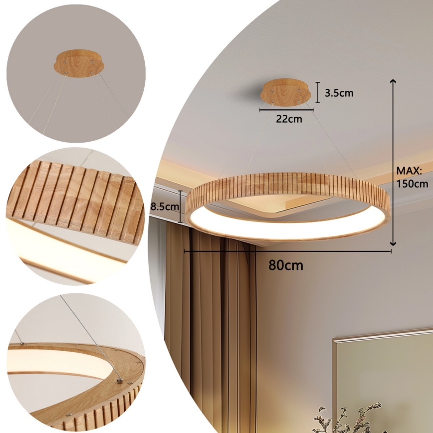 Brilagi - LED żyrandol na lince FALCON WOOD MODERN LED/60W/230V 3000/4000/6000K śr. 80 cm drewno
