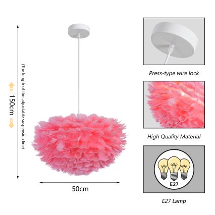 Brilagi - Lampa wisząca na lince FEATHER 3xE27/40W/230V śr. 50 cm różowa