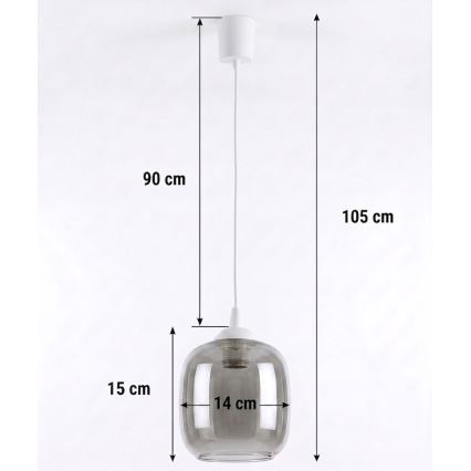 Brilagi - Żyrandol LED na przewodzie RETRO GLASS 1xE27/60W/230V śr. 14 cm biały/przydymiony szary