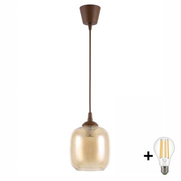 Brilagi - Lampa wisząca na lince LED RETRO GLASS 1xE27/60W/230V śr. 14 cm brązowa/przydymiona brązowa