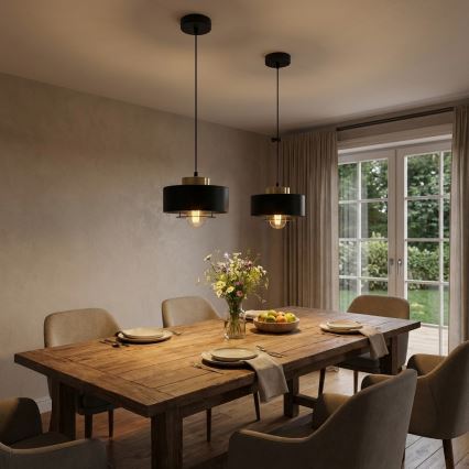 Brilagi - Lampa wisząca na lince SPRING 1xE27/60W/230V Ø 20 cm czarna/złota