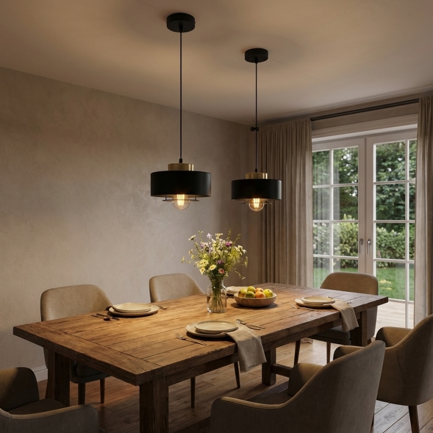 Brilagi - Lampa wisząca na lince SPRING 1xE27/60W/230V Ø 20 cm czarna/złota