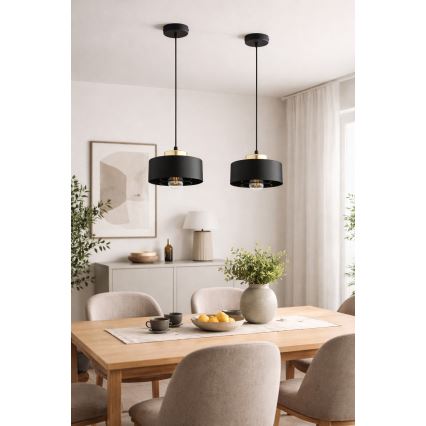 Brilagi - Lampa wisząca na lince SPRING 1xE27/60W/230V Ø 20 cm czarna/złota