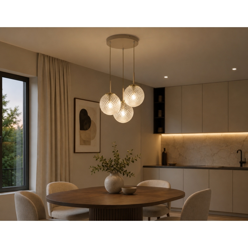 Brilagi - Lampa wisząca na lince STELLA 3xE27/60W/230V beżowo-złota