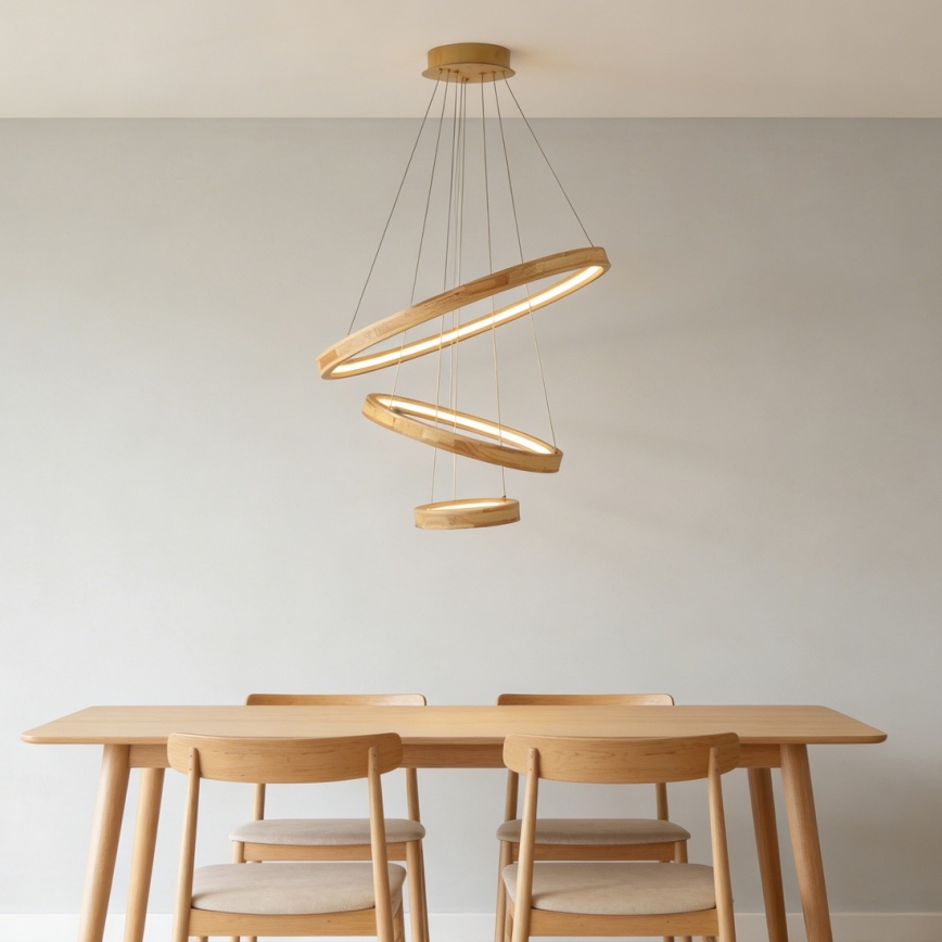 Brilagi - Lampa wisząca na lince UMEA WOOD LED/45W/230V Ø 60 cm drewno kauczukowe