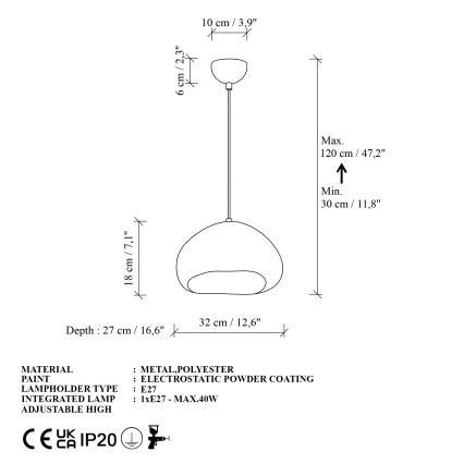 Brilagi - Lampa wisząca na lince WABI SABI 1xE27/40W/230V śr. 32 cm biała