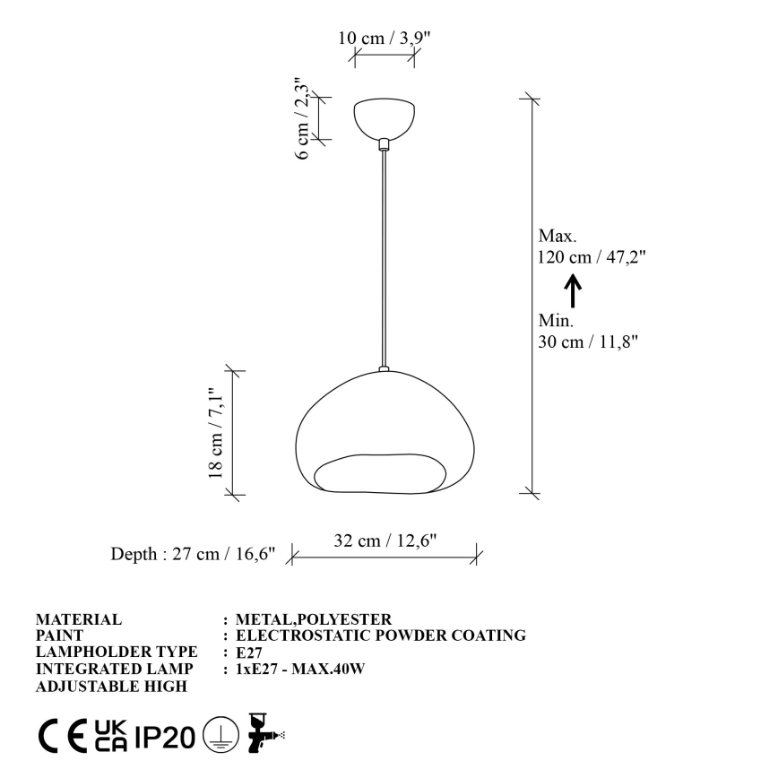 Brilagi - Lampa wisząca na lince WABI SABI 1xE27/40W/230V śr. 32 cm biała