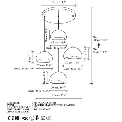 Brilagi - Lampa wisząca na lince WABI SABI 4xE27/40W/230V śr. 95 cm biała