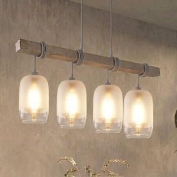 BRILAGI - Lampa wisząca na lince WOOD GLASS 4xE27/60W/230V sosna/szary/biały