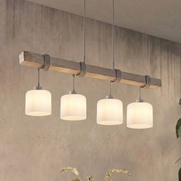 BRILAGI - Lampa wisząca na lince WOOD GLASS 4xE27/60W/230V sosna/szary/biały