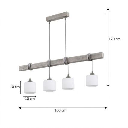 BRILAGI - Lampa wisząca na lince WOOD GLASS 4xE27/60W/230V sosna/szary/biały
