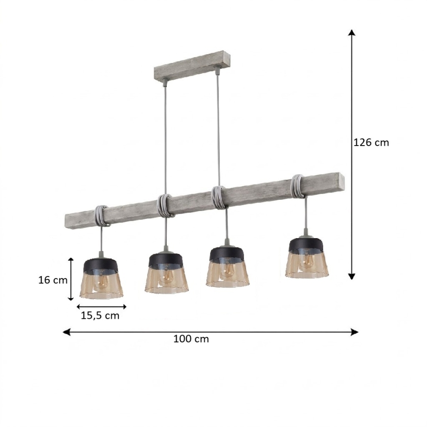 BRILAGI - Lampa wisząca na lince WOOD GLASS 4xE27/60W/230V sosna/szary/przydymiony brąz