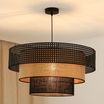 Brilagi - Lampa wisząca na linkach DAKOTA LUNETA 1xE27/15W/230V śr. 60 cm czarna/rattan
