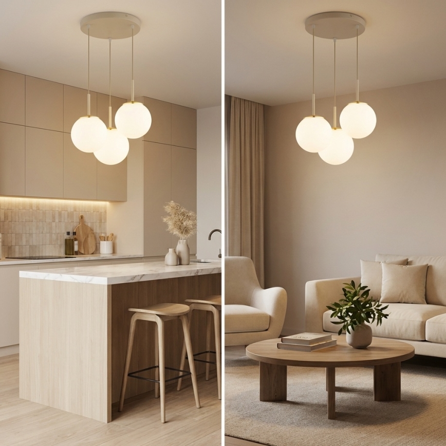 Brilagi - Lampa wisząca na linkach MILO ECRU 3xE27/60W/230V beżowa/złota