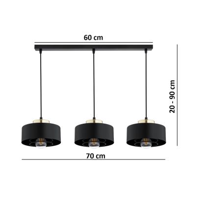 Brilagi - Lampa wisząca na linkach SPRING 3xE27/60W/230V czarna/złota