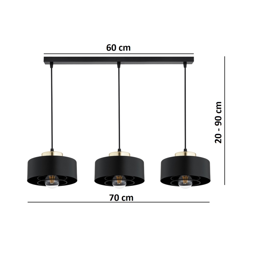 Brilagi - Lampa wisząca na linkach SPRING 3xE27/60W/230V czarna/złota