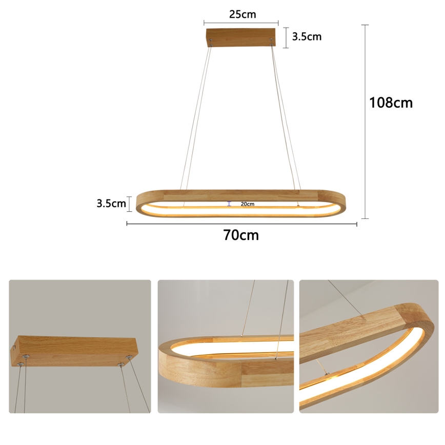 Brilagi - Lampa wisząca na linkach UMEA WOOD LED/30W/230V 70x20 cm drewno