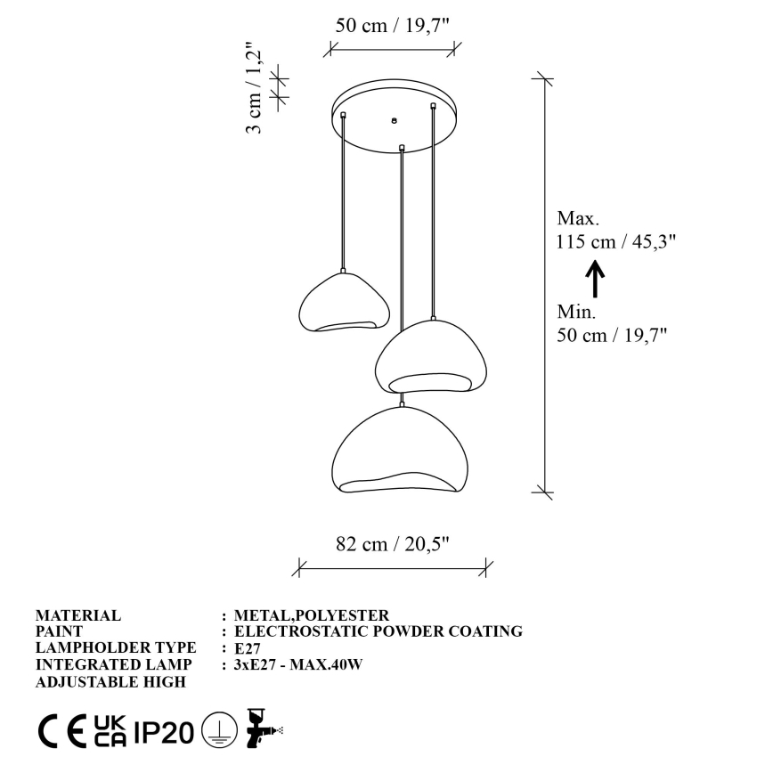 Brilagi - Lampa wisząca na linkach WABI SABI 3xE27/40W/230V śr. 82 cm biała