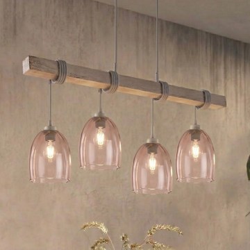 BRILAGI - Lampa wisząca na linkach WOOD GLASS 4xE27/60W/230V sosna/szary/dymny beż