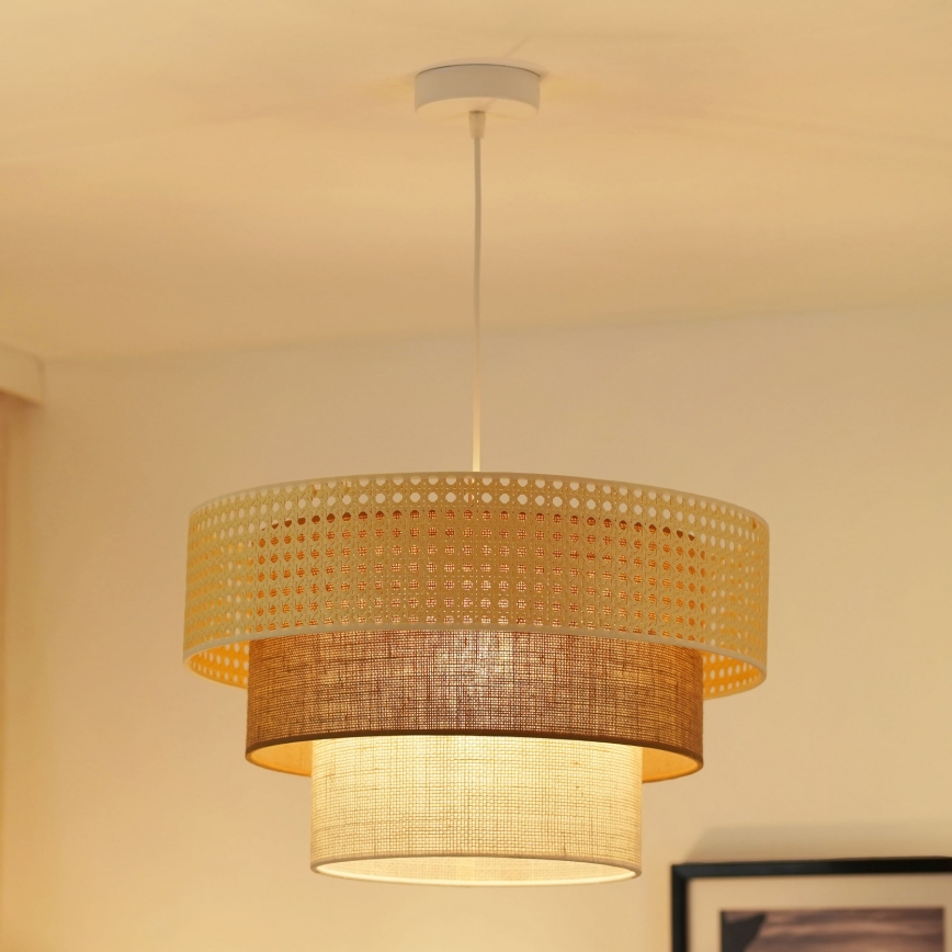 Brilagi - Lampa wisząca na linkę CEDAR LUNETA 1xE27/15W/230V śr. 45 cm rattan/brązowy/kremowy