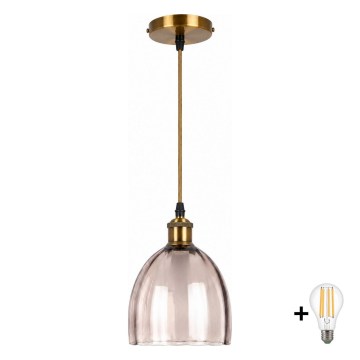 BRILAGI - Lampa wisząca na przewodzie LED RETRO GLASS 1xE27/60W/230V Ø 17 cm złota/dymno-beżowa