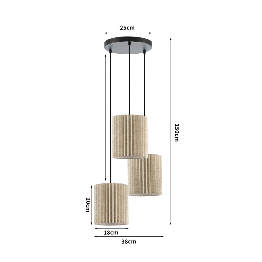 Brilagi - Lampa wisząca na przewodzie NORDIC WAVE 3xE27/15W/230V śr. 38 cm len/czarny