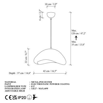 Brilagi - Lampa wisząca na przewodzie WABI SABI 1xE27/40W/230V śr. 42 cm biała