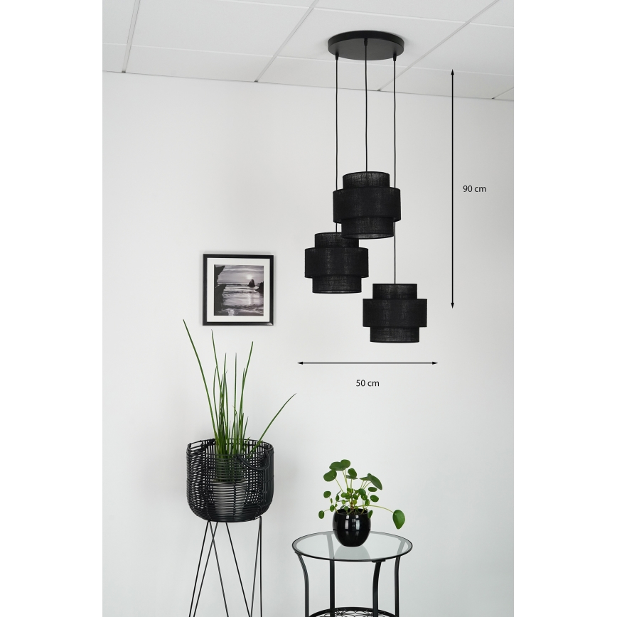 Brilagi - Lampa wisząca na linkach SPACE YUTE 3xE27/15W/230V czarna
