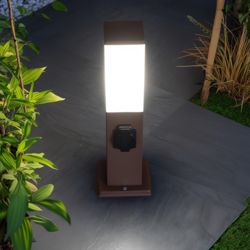 Brilagi - Lampa zewnętrzna NOVA z 2 gniazdami SCHUKO, 1xE27/15W/230V, 40 cm, IP44, brązowa