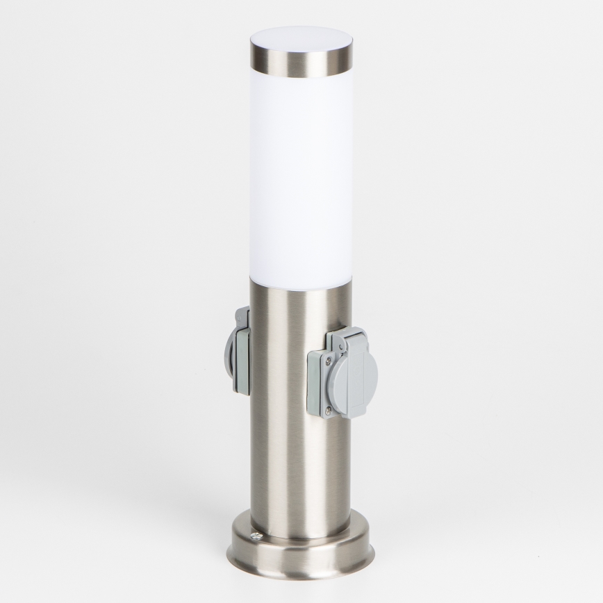 Brilagi - Lampa zewnętrzna z 2 gniazdami SCHUKO NOVA 1xE27/15W/230V 40 cm IP44 matowy chrom