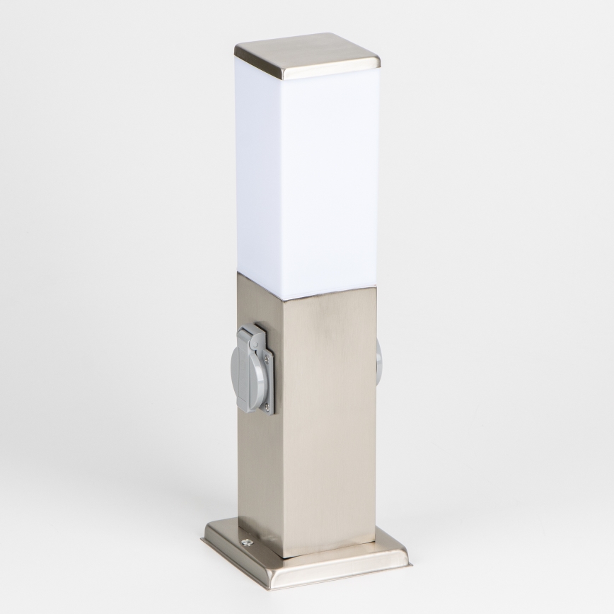 Brilagi - Lampa zewnętrzna z 2 gniazdami SCHUKO NOVA 1xE27/15W/230V 40 cm IP44 matowy chrom