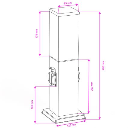 Brilagi - Lampa zewnętrzna z 2 gniazdami SCHUKO NOVA 1xE27/15W/230V 40 cm IP44 matowy chrom
