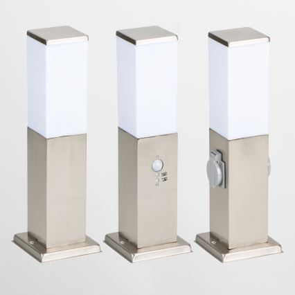 Brilagi - Lampa zewnętrzna z 2 gniazdami SCHUKO NOVA 1xE27/15W/230V 40 cm IP44 matowy chrom