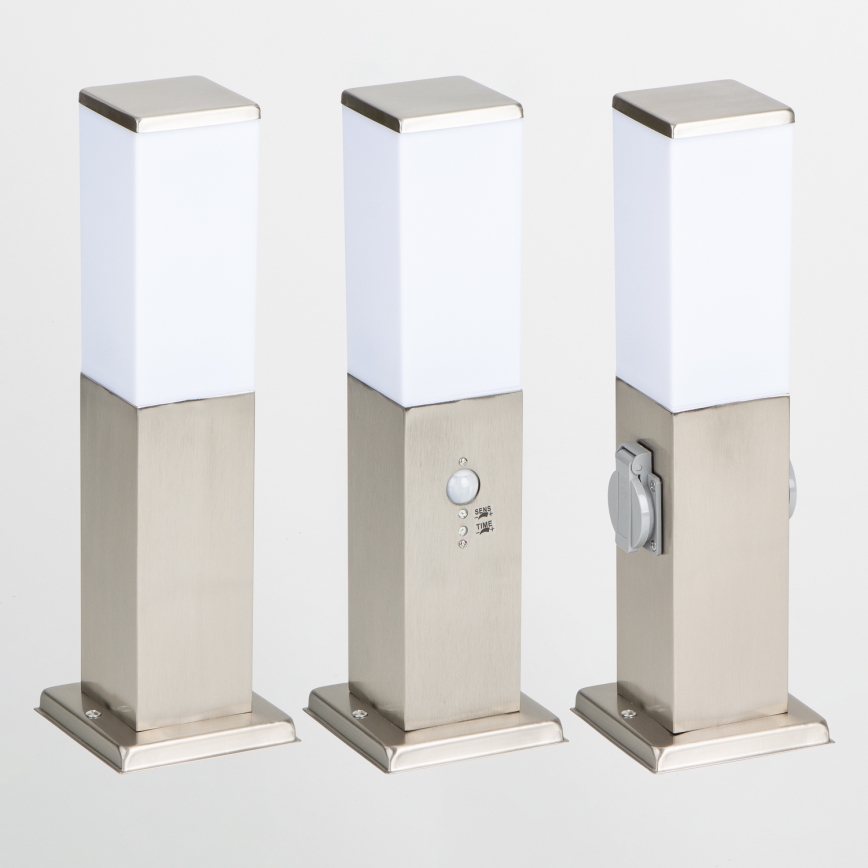Brilagi - Lampa zewnętrzna z 2 gniazdami SCHUKO NOVA 1xE27/15W/230V 40 cm IP44 matowy chrom