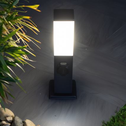 Brilagi - Lampa zewnętrzna NOVA z dwoma gniazdami SCHUKO, 1xE27/15W/230V, 40 cm, IP44, czarna