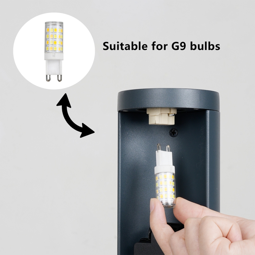 Brilagi - Lampa zewnętrzna z 2 gniazdami SCHUKO PILLAR 1xG9/11W/230V IP44 antracyt