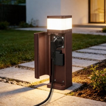 BRILAGI - Lampa zewnętrzna z 2 gniazdami SCHUKO PILLAR 1xG9/11W/230V IP44 brązowa
