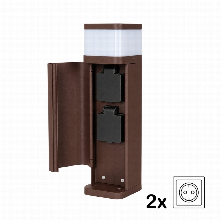 BRILAGI - Lampa zewnętrzna z 2 gniazdami SCHUKO PILLAR 1xG9/11W/230V IP44 brązowa