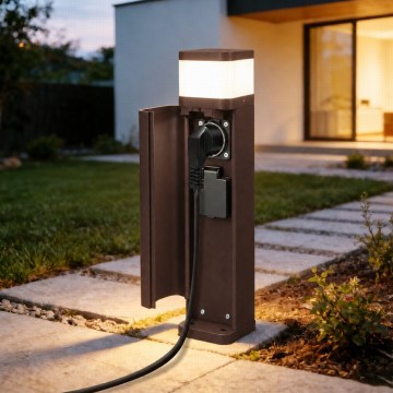 BRILAGI - Lampa zewnętrzna z 2 gniazdami SCHUKO PILLAR 1xG9/11W/230V IP44 brązowa