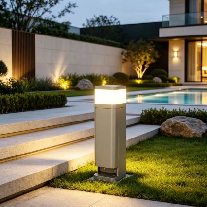 BRILAGI - Lampa zewnętrzna z 2 gniazdami SCHUKO PILLAR 1xG9/11W/230V IP44 szara