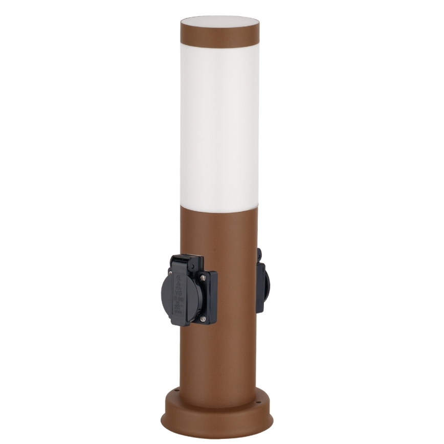 Brilagi - Zewnętrzna lampa NOVA z 2 gniazdami SCHUKO, 1xE27/15W/230V, 40 cm, IP44, brązowa