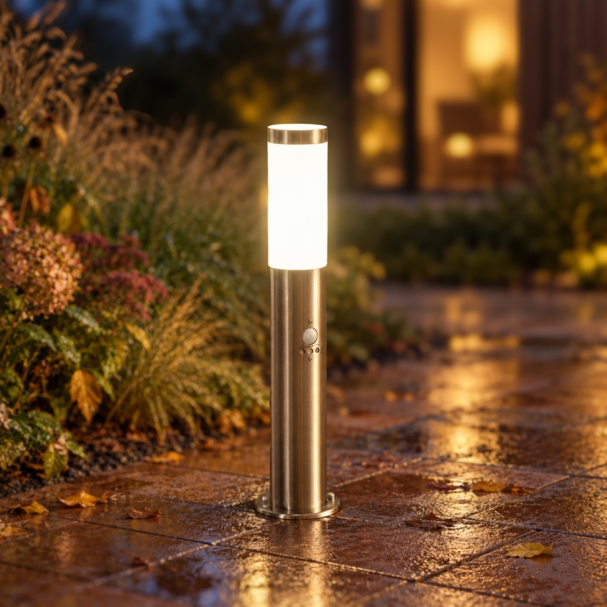 BRILAGI - Lampa zewnętrzna ELIA z czujnikiem ruchu, 1xE27/20W/230V, IP44, 50 cm, matowy chrom