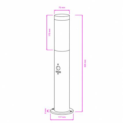 BRILAGI - Lampa zewnętrzna ELIA z czujnikiem ruchu, 1xE27/20W/230V, IP44, 50 cm, matowy chrom