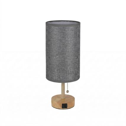 Brilagi - Lampka biurkowa z portem USB TABLON 1xE27/25W/230V dąb/beżowa/szara