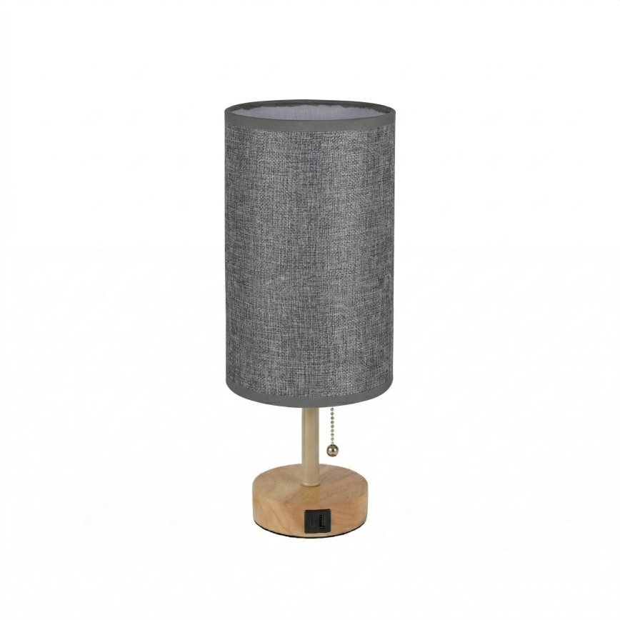 Brilagi - Lampka biurkowa z portem USB TABLON 1xE27/25W/230V dąb/beżowa/szara
