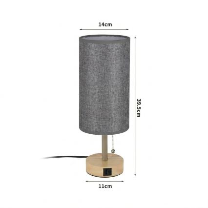 Brilagi - Lampka biurkowa z portem USB TABLON 1xE27/25W/230V dąb/beżowa/szara