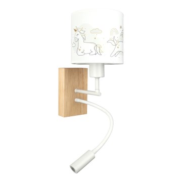 Brilagi - Lampka dziecięca LED BOBO WOOD, giętka lampa ścienna, 1xE27/25W/230V + LED/3W, dąb/biały/jednorożce