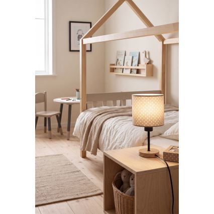 Brilagi - Dziecięca lampka stołowa BOBO WOOD 1xE27/25W/230V dąb/czarny/beżowy/kropki